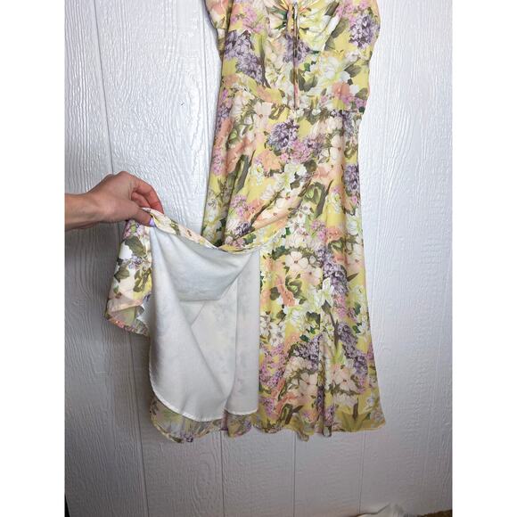 YUMI KIM 'Ariana' Garden Lemon Floral Chiffon Midi Sundress US Large - Picture 7 of 13